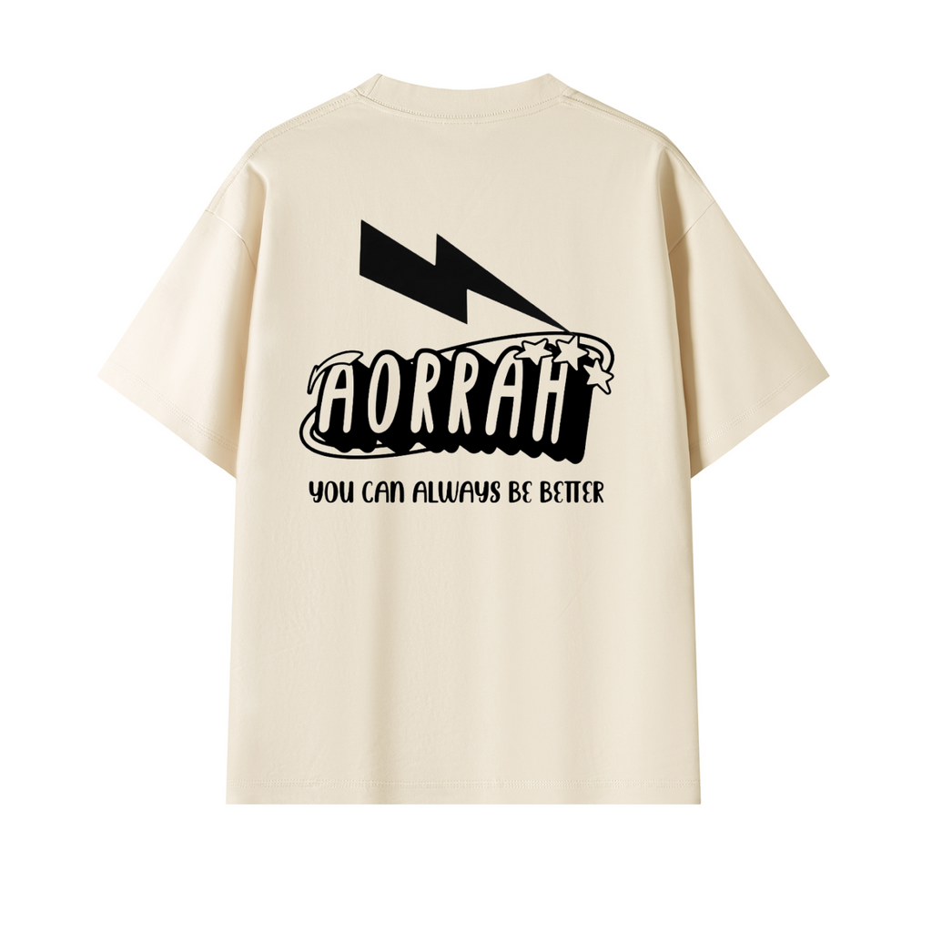 Aorrah Mild Apricot Oversized Graphic Tee – Lightning Bolt Logo