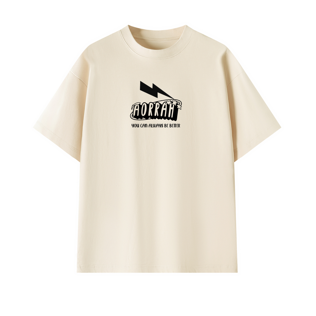 Aorrah Mild Apricot Oversized Graphic Tee – Lightning Bolt Logo