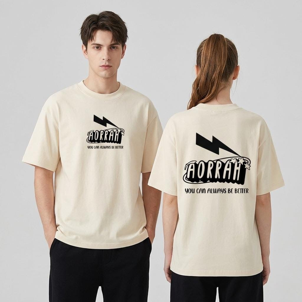 Aorrah Mild Apricot Oversized Graphic Tee – Lightning Bolt Logo